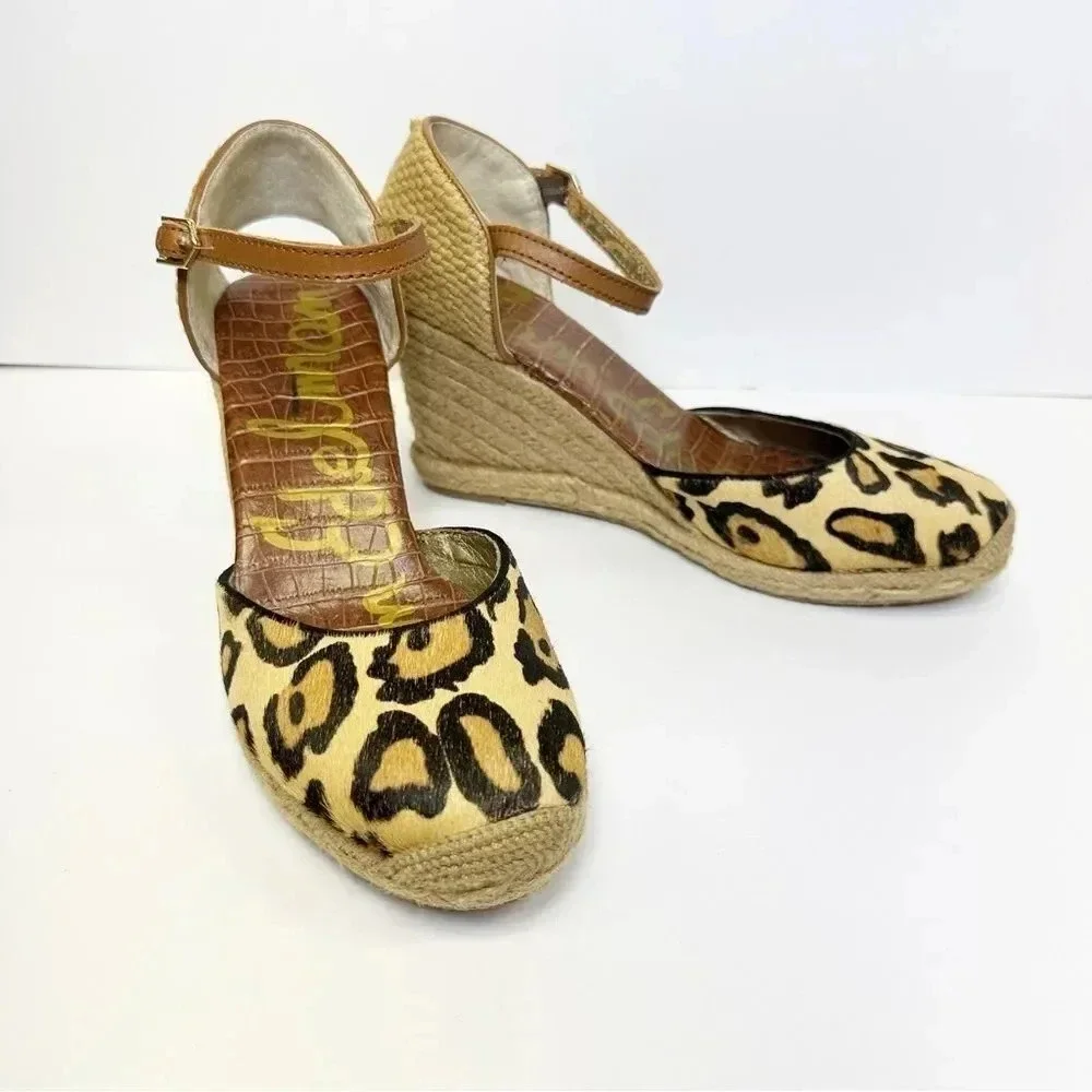 Sam Edelman Harmony Leopard Print Calf‎ Hair Espadrille Wedges Size 9
